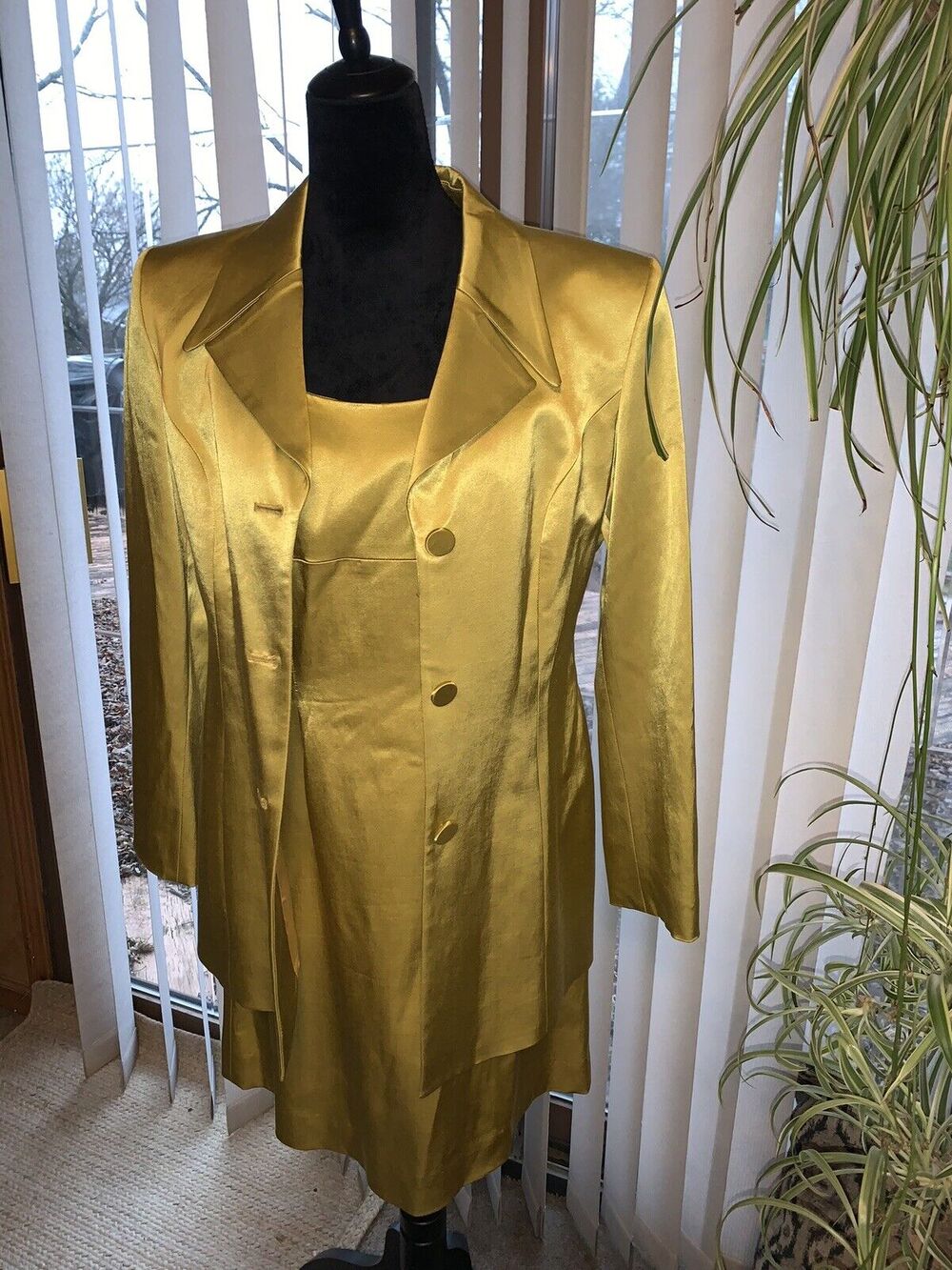 WOMEN'S 2 PC Jacket Dress suit metallic green bronze 10 vintage